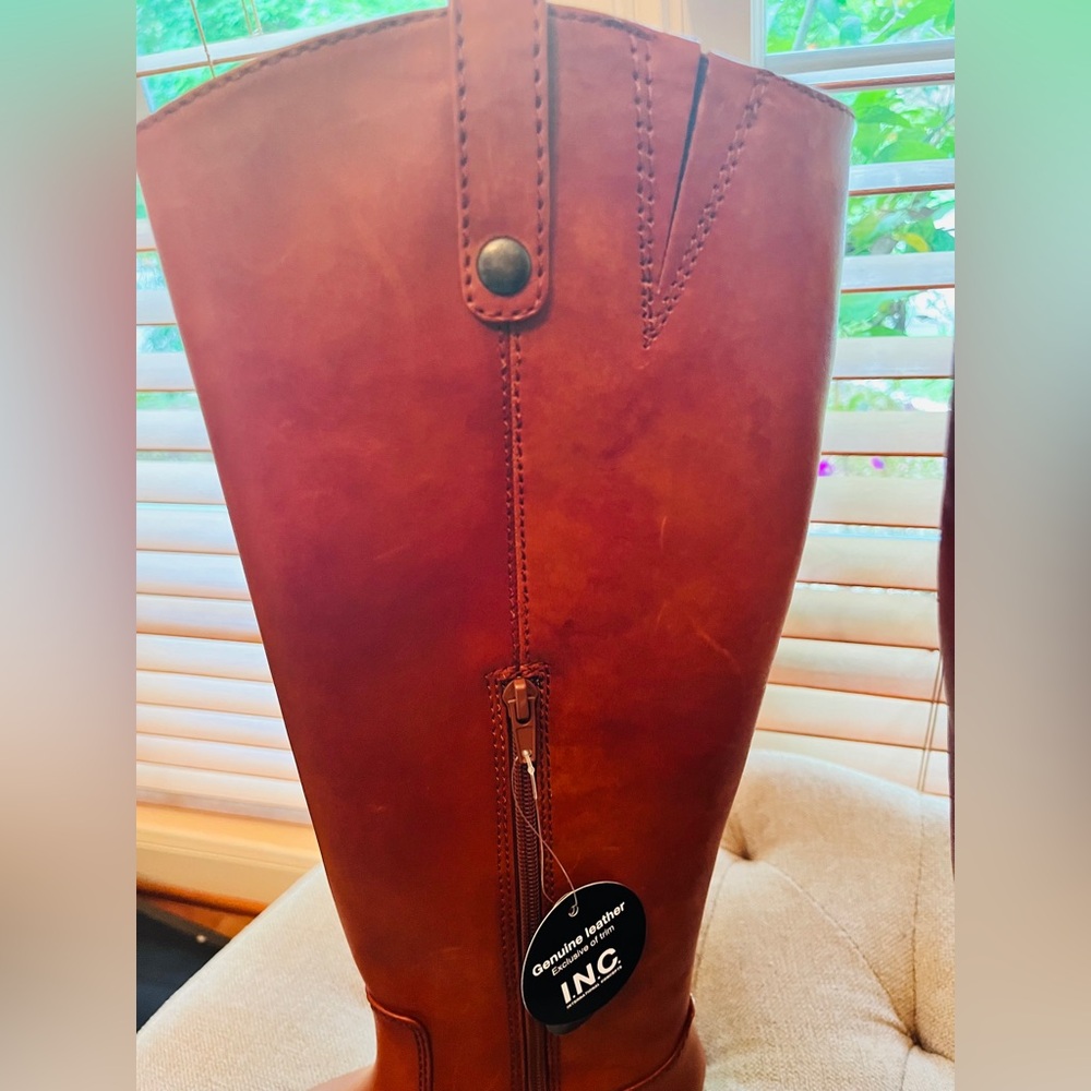 I.N.C. International Concepts Fawne Cognac Leather Knee High Riding Boots (NIB) - Picture 7 of 13